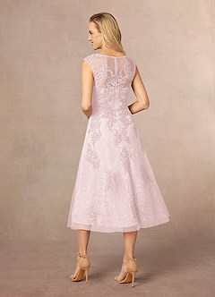 Azazie Flynn Mother of the Bride Dresses Blushing Pink A-Line Boatneck Lace Tulle Dress image3