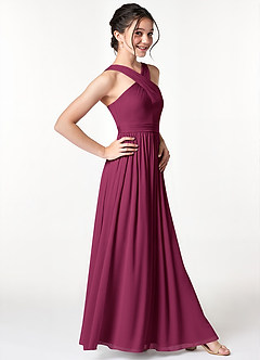 Azazie Jiya Junior Mulberry A-Line Pleated Mesh Dress image3