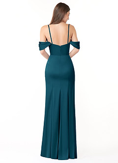 Azazie Amyra Robes de demoiselle d'honneur Robe Fourreau Convertible en Satin extensible Épaule décolletée Bleu Encre image4