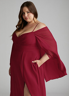 Azazie Cienna Bridesmaid Dresses Burgundy A-Line Off the Shoulder Chiffon Dress image11