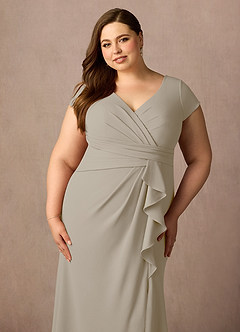 Azazie Tana Kleider für die Brautmutter Meerjungfrau-Linie V-Hals Gefaltet Stretch-Krepp Kleid Taupe image10