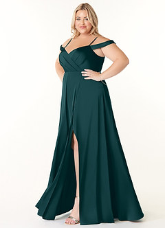 Azazie Ocean Bridesmaid Dresses Pine A-Line V-Neck Pleated Stretch Satin Dress image8