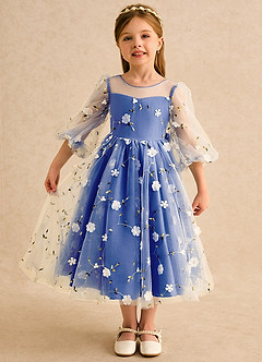 Azazie Elowen Flower Girl Dresses Royal Blue A-Line Sweetheart Neckline Lace Dress image1