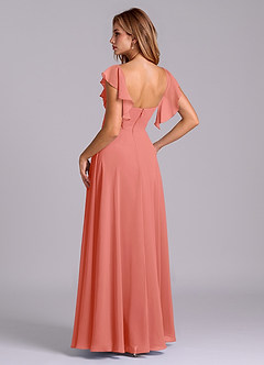 Azazie Leilani Bridesmaid Dresses Salmon Pink A-Line Pleated Chiffon Dress image5