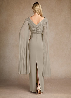 Azazie Ellsworth Mother of the Bride Dresses Taupe Column Pleated Stretch Crepe Dress image3
