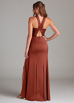 Azazie Rue Bridesmaid Dresses Terracotta A-Line Pleated Stretch Satin Dress image7