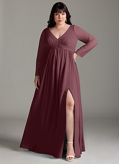 Azazie Teton Maternity Bridesmaid Dresses A-Line Long Sleeve Chiffon Floor-Length Dress image7
