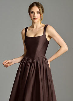 Azazie Verina Bridesmaid Dresses Ganache A-Line Pleated Stretch Satin Dress image2