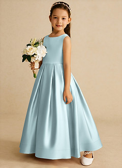 Azazie Cailee Flower Girl Dresses Mist Ball-Gown Pleated Matte Satin Dress image2