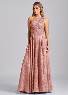 Azazie Charlize Brautjungfernkleider A-Linie One-Shoulder Blumen-Burnout Kleid Rosettenrosa image1