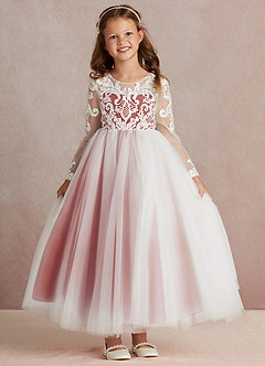 Azazie Elodie Flower Girl Dresses Ivory Terracotta Ball-Gown Lace Dress image3