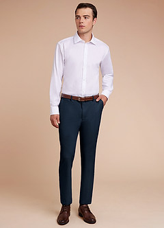 front Miles Bleu Marin Pantalon habillé en seersucker