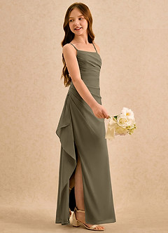 Azazie Cannoli Girls Formal Abiti da Ragazza di Fiori Abito A-Line in Chiffon Plissettato Willow Green image4
