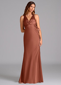 Azazie Hati Brudtärnklänningar Klä av Sjöjungfru i Stretch Satin Kastanjebrunt image3