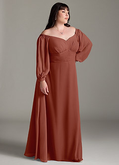 Azazie Rubina laatste Uitverkoop Jurk van Chiffon met A-Lijn Lange mouw Kastanjebruin image9