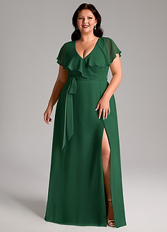 Azazie Lainey Bridesmaid Dresses Dark Green A-Line with Pockets Chiffon Dress image3