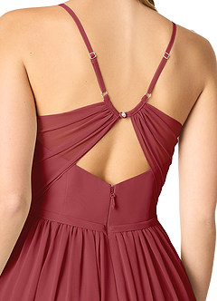 Azazie Cora Bridesmaid Dresses Pomegranate A-Line Pleated Chiffon Dress image3