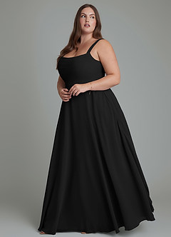 Azazie Shaude Abiti da Damigella Abito A-Line in Chiffon Plissettato Nero image4