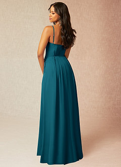Azazie Kyedae Brautjungfernkleider A-Linie V-Hals Gefaltet Chiffon Kleid Tintenblau image4