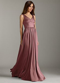 Azazie Keyla Bridesmaid Dresses Vintage Mauve A-Line Pleated Stretch Satin Dress image1