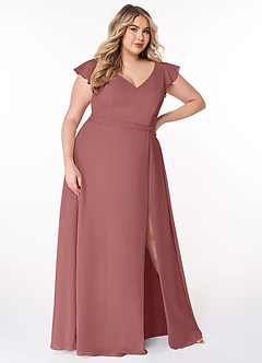Azazie Claudine Bridesmaid Dresses Amethyst A-Line Flutter Sleeve Chiffon Dress image10