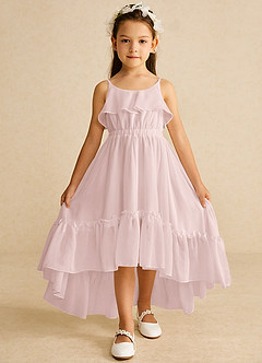 Azazie Karmen Flower Girl Dresses Blushing Pink A-Line Ruched Chiffon Dress image1