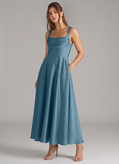 Azazie Shaude Jurken voor bruidsmeisjes Jurk van Stretch Satijn met A-Lijn Geplooid Bermuda image5