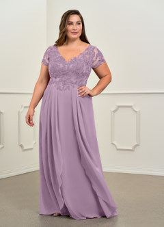 Azazie Dunja Mother of the Bride Dresses Wisteria A-Line V-Neck Lace Chiffon Dress image9