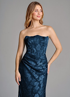 Azazie Ezrena Brautjungfernkleider Wandelbar Meerjungfrau-Linie Schulterfrei Blumen-Burnout Kleid Dunkelmarine image2