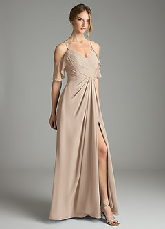 Azazie Dakota Bridesmaid Dresses Taupe A-Line V-Neck Pleated Chiffon Dress image9