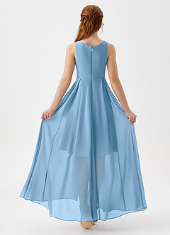 Azazie Lizette Junior Steel Blue A-Line Pleated Chiffon Dress image5