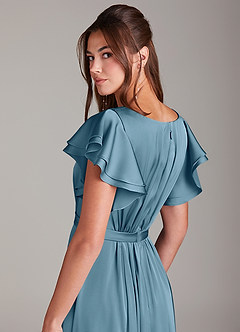 Azazie Daphne Modest Bridesmaid Dresses A-Line Ruched Stretch Satin Floor-Length Dress image2