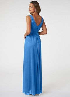 Azazie Tanicia Bridesmaid Dresses Blue Jay A-Line V-Neck Pleated Mesh Dress image4