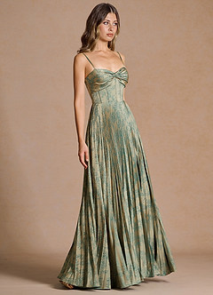 Vestido Platino Verde Azulado Largo Vesper