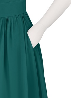 Azazie Molly Junior Abito A-Line in Chiffon Plissettato Verde Pavone image10