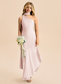 Azazie Briony Junior Etui Plissee Stretch-Satin Kleid Zartrosa image1