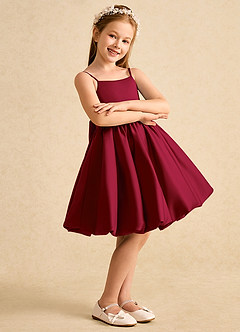 Azazie Davine vestidos de niña de las flores Vestido de Borgoña de Satin Mate de Corte En A con Tirante Espagueti image6