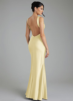 Azazie Monica At-home Try On Dresses Lemon Sorbet Mermaid Pleated Stretch Satin Dress image10