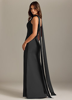 Azazie Kinsley Bridesmaid Dresses Black Mermaid Side Slit Stretch Satin Dress image6
