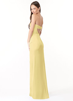Azazie Leonis Bridesmaid Dresses Lemon Sorbet Mermaid Pleated Stretch Satin Convertible Dress image7