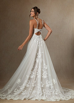 Azazie Devi Wedding Dresses Diamond White A-Line V-Neck Lace Tulle Dress image8
