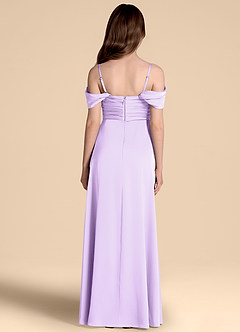 Azazie Kaitlynn Junior Lilac A-Line Off the Shoulder Stretch Satin Dress image2
