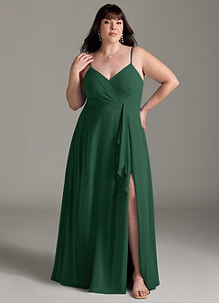Azazie Akita Vestidos de damas de honor Vestido de Verde Oscuro de Gasa de Corte en A image5