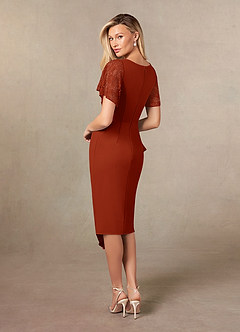 Azazie Eloise Mother of the Bride Dresses Rust Sheath Pleated Stretch Crepe Dress image6