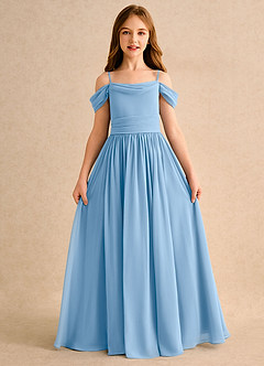 Azazie Shia Girls Formal 플라워 걸 드레스 A라인 오프 숄더 쉬폰 플로어 길이 드레스 image5