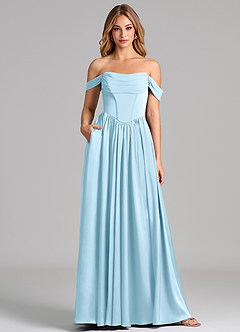 Azazie Raisa Brudtärnklänningar Klä av A-Linje i Stretch Satin Av axeln Himmelsblå image1