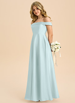 Azazie Sissy Junior Abito A-Line in Raso Elasticizzato a Spalla Scoperta Sea Glass image6