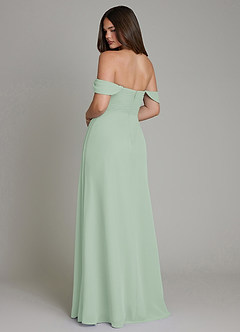 Azazie Ezria At-home Try On Dresses Agave A-Line Off the Shoulder Chiffon Dress image6