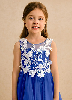 Azazie Mixie Flower Girl Dresses Royal Blue Ball-Gown Lace Dress image7
