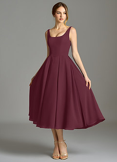 Azazie Amalie 신부 들러리 드레스 A라인 주름진 쉬폰 티 길이 드레스 image6